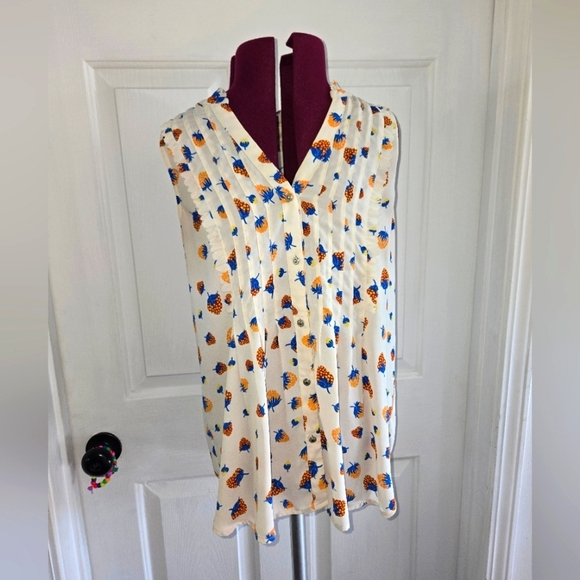 Maeve Tops - Maeve By Anthropologie Fragola Strawberry Ruffle Tank Blouse Size 4